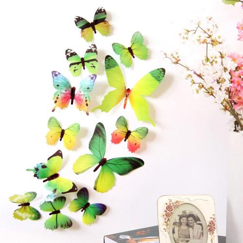 (12 шт) Комплект бабочек 3D  на скотче  ,  ЗЕЛЕНЫЕ цветные